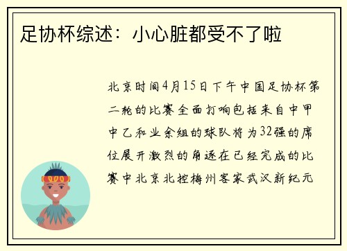 足协杯综述：小心脏都受不了啦
